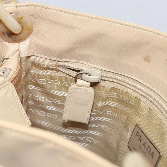 PRADA Chain Shoulder Bag Leather Beige Silver Auth 153137 - Picture 13 of 16